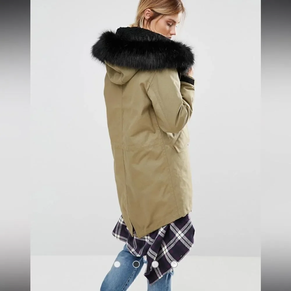 Converse Khaki Shield Storm Parka With Faux Fur Lined Hood - Picture 3 of 16